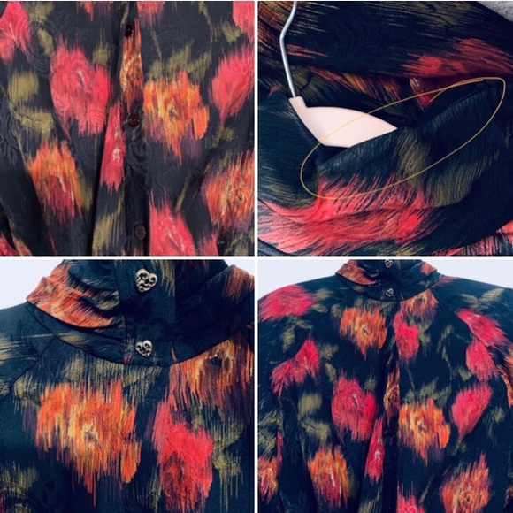 VINTAGE 80’S UNGARO TER WATERCOLOR SILK BLOUSE STATEMENT BILLOWING ABSTRACT TOP - Picture 11 of 13